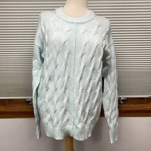 Vince Camuto NWT Pullover Luxe Aqua Mist Cable Knit Crew Neck Cut Out Sweater